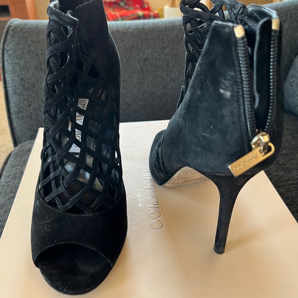 Jimmy Choo Black Suede Drift Cutout Booties - Picture 6 of 9